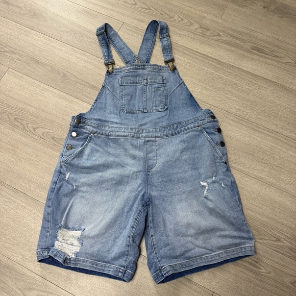 Lane Bryant Shorts Wide Leg Blue Jean Overalls - Picture 1 of 12